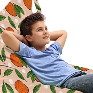 ambesonne fruit lounger chair bag, hand drawn like style tropical leafy tangerines illustration art print, high capacity storage with handle container, lounger size, pale peach and multicolor
