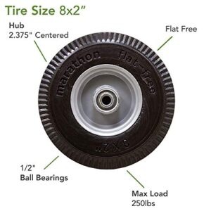 Marathon 8x2" Flat Free, Hand Truck / All Purpose Utility Tire on Wheel, 2.375" Centered Hub, 1/2" Bearings