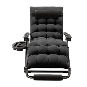 ezcheer zero gravity chair with foot rest cushion, support 350 lbs patio recliner chair, folding camping lawn lounge chair with cup holder and head rest (black)