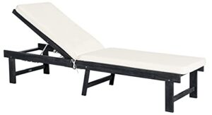 safavieh outdoor collection inglewood grey acacia wood cushion chaise lounge chair pat6723k, dark slate gray/beige