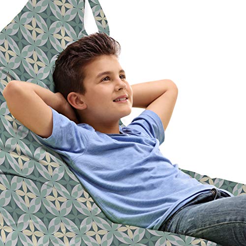 Ambesonne Geometric Lounger Chair Bag, Mosaic Art Style Circular Motifs Inner Leaf Boho Vintage Medieval, High Capacity Storage with Handle Container, Lounger Size, Pale Mauve Almond Green