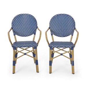 christopher knight home paul outdoor bistro chair, dark teal + white + bamboo finish
