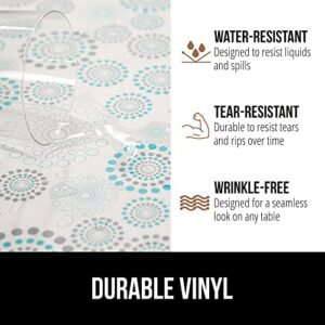 Gorilla Grip Vinyl Round Tablecloth, Fitted Elastic Edge Cover, Fade and Stain Resistant Table Cloths, Spill Proof Linen Covers for Indoor Dining, Outdoor Picnic Parties, Camping, 44" Turquoise Spiral