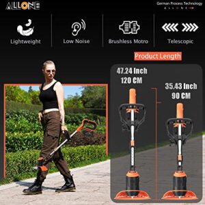 ALLONE Electric Weed Eater Battery Powered with Power Display & 3-Level Speed Control, Powerful Brush Cutter Lightweight Cordless Grass Trimmer with Heavy Duty Metal Blades, 4.0Ah Battery and Charger
