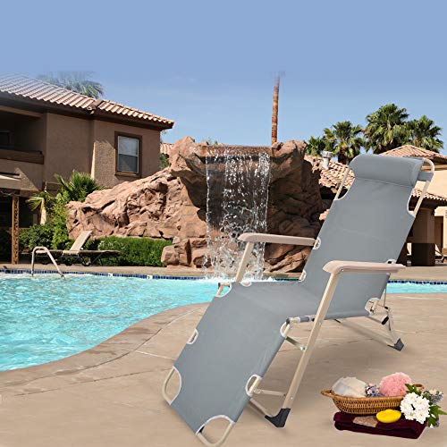 KARMAS PRODUCT Outdoor Chaise Lounge Chiar Set of 4 Adjustable Folding Patio Lounge Chairs with Pillow for Beach, Pool, Lawn, Light Grey