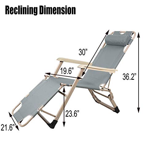 KARMAS PRODUCT Outdoor Chaise Lounge Chiar Set of 4 Adjustable Folding Patio Lounge Chairs with Pillow for Beach, Pool, Lawn, Light Grey