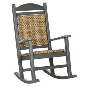 Outsunny Outdoor Rocking Chair, Traditional Wicker Porch Rocker w/Soft Padded Seat, Breathable Backrest, Fade-Resistant Waterproof HDPE Frame with PE Rattan for Indoor & Outdoor, Dark Gray