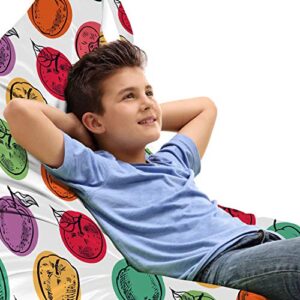 ambesonne fruit lounger chair bag, hand drawn like illustration of repeating pattern colorful apple silhouettes, high capacity storage with handle container, lounger size, white multicolor