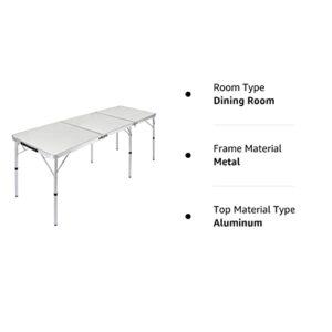 RedSwing 6 Foot Folding Camping Table, Aluminum Outdoor Tri-fold Table with Adjustable Heights Legs, 72x24 Inches, White