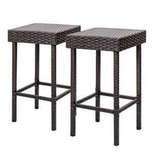 flamaker brown wicker barstool outdoor patio furniture bar stools set of 2 height bar chairs high backless stools rattan dining chairs