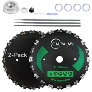 CALPALMY (2-Set) 9" x 20T Chainsaw Tooth Brush Blades Tool Kit, – 2 Blades, 3 Assorted Round Files and 4 Washers | for Cutter, Trimmer, Weed Eater | Made from Carbon Steel, Cuts Like Butter