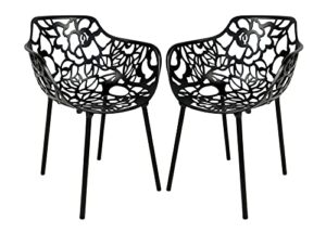 leisuremod devon modern aluminum indoor-outdoor stackable side dining arm chair, set of 2 (black)