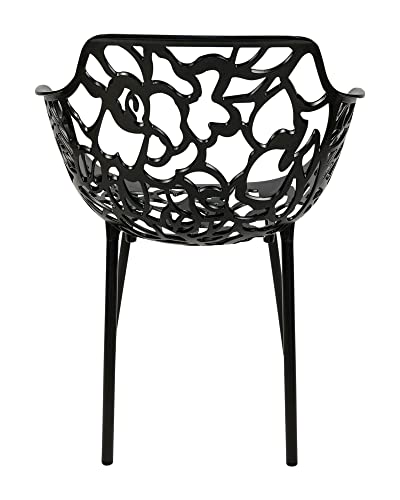 LeisureMod Devon Modern Aluminum Indoor-Outdoor Stackable Side Dining Arm Chair, Set of 2 (Black)
