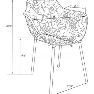 LeisureMod Devon Modern Aluminum Indoor-Outdoor Stackable Side Dining Arm Chair, Set of 2 (Black)