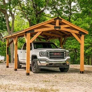 backyard discovery norwood 20 ft. x 12 ft. all cedar wooden carport pavilion gazebo with hard top steel roof