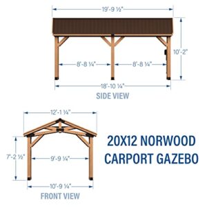 Backyard Discovery Norwood 20 ft. x 12 ft. All Cedar Wooden Carport Pavilion Gazebo with Hard Top Steel Roof