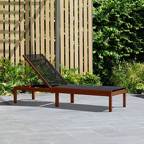 Amazonia Chaise 1-Piece Patio Sling Lounger | Eucalyptus Wood | Ideal for Outdoors and Poolside, Black