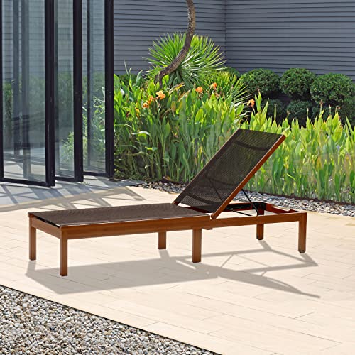 Amazonia Chaise 1-Piece Patio Sling Lounger | Eucalyptus Wood | Ideal for Outdoors and Poolside, Black