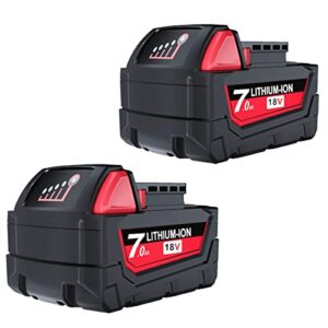 2packs high output 7.0ah m-18 battery replace for milwaukee 18v battery lithium ion xc 48-11-1811, 48-11-1815, 48-11-1820, 48-11-1840, 48-11-1850, 48-11-1852, 48-59-181, 48-59-1850 power tool