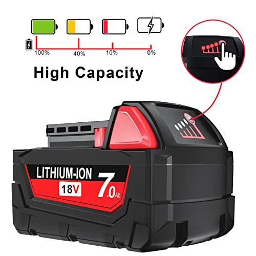 2Packs High Output 7.0Ah M-18 Battery Replace for Milwaukee 18V Battery Lithium ion XC 48-11-1811, 48-11-1815, 48-11-1820, 48-11-1840, 48-11-1850, 48-11-1852, 48-59-181, 48-59-1850 Power Tool