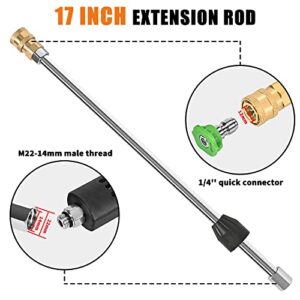 WXMECH Pressure Washer Gun with Extension Wand Replacement 4000 PSI High Power Washer Gun 41 Inch Adjustable Length with M22 14mm or M22 15mm Fitting 5 Nozzle Tips with Nozzle Holder