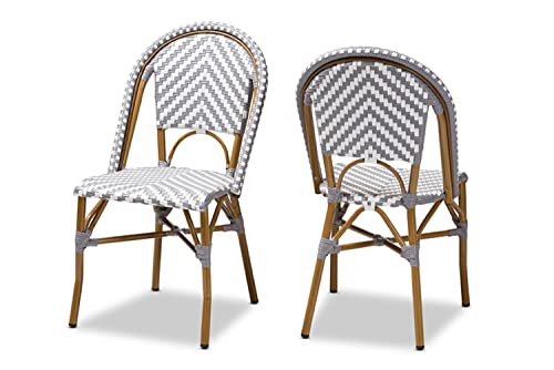 Baxton Studio Celie Classic French Indoor and Outdoor Grey and White Bamboo Style Stackable Bistro Dining Chair Set of 2