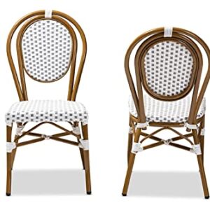 Baxton Studio Gauthier Classic French Indoor and Outdoor Grey and White Bamboo Style Stackable Bistro Dining Chair Set of 2