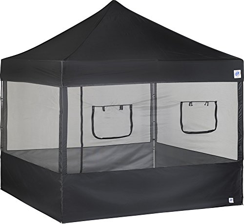 E-Z UP Food Booth Sidewall Kit, Set of 4, Fits 10' x 10' Straight Leg Canopy, Includes 2 Roll-Up Serving Windows, Commercial Grade Mesh, Black