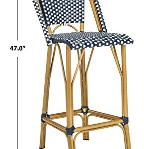 Safavieh PAT4008A Collection Ford Navy and White Indoor/Outdoor Stacking French Bistro Bar Stool