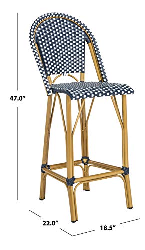 Safavieh PAT4008A Collection Ford Navy and White Indoor/Outdoor Stacking French Bistro Bar Stool