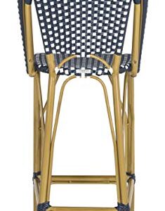 Safavieh PAT4008A Collection Ford Navy and White Indoor/Outdoor Stacking French Bistro Bar Stool