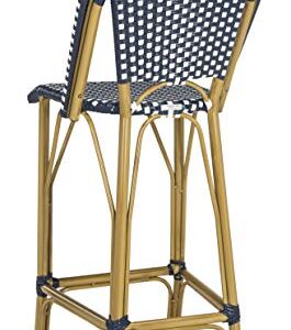 Safavieh PAT4008A Collection Ford Navy and White Indoor/Outdoor Stacking French Bistro Bar Stool