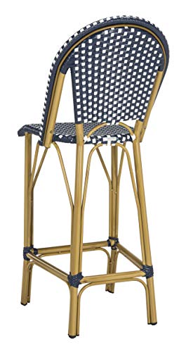 Safavieh PAT4008A Collection Ford Navy and White Indoor/Outdoor Stacking French Bistro Bar Stool