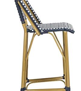 Safavieh PAT4008A Collection Ford Navy and White Indoor/Outdoor Stacking French Bistro Bar Stool