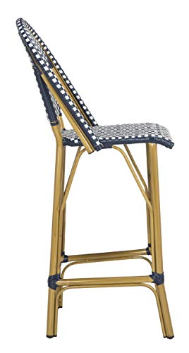 Safavieh PAT4008A Collection Ford Navy and White Indoor/Outdoor Stacking French Bistro Bar Stool