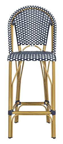 Safavieh PAT4008A Collection Ford Navy and White Indoor/Outdoor Stacking French Bistro Bar Stool