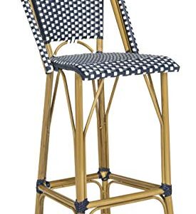 Safavieh PAT4008A Collection Ford Navy and White Indoor/Outdoor Stacking French Bistro Bar Stool