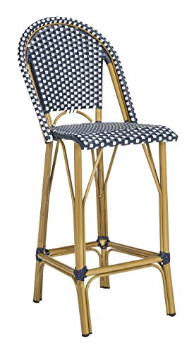 Safavieh PAT4008A Collection Ford Navy and White Indoor/Outdoor Stacking French Bistro Bar Stool