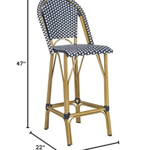 Safavieh PAT4008A Collection Ford Navy and White Indoor/Outdoor Stacking French Bistro Bar Stool