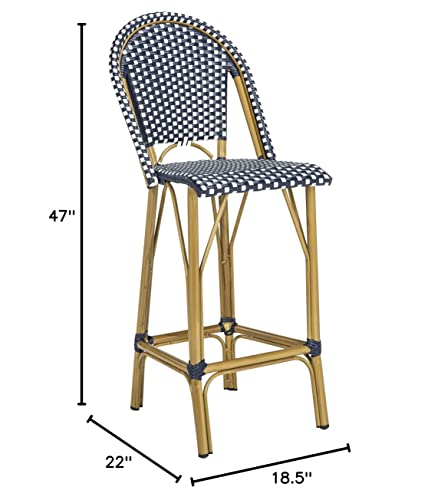 Safavieh PAT4008A Collection Ford Navy and White Indoor/Outdoor Stacking French Bistro Bar Stool