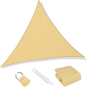 MR. COVER Triangle Sun Shade Sail 16 x 16 x 16 ft Rectangle for Patio Garden Backyard Outdoor Facility, Rip-Resistant & UV-Block, Double Stitched, Sand Color