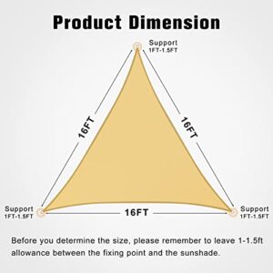 MR. COVER Triangle Sun Shade Sail 16 x 16 x 16 ft Rectangle for Patio Garden Backyard Outdoor Facility, Rip-Resistant & UV-Block, Double Stitched, Sand Color