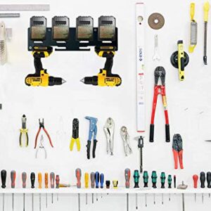 Battery Rack Compatible DeWalt 20V Battery Holder, Mount 4 Slot Bulk Battery Garage Tool, Dewallt 20v Tools, Wall Display Hook Holder (1-1 Aluminum, Black)