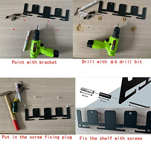 Battery Rack Compatible DeWalt 20V Battery Holder, Mount 4 Slot Bulk Battery Garage Tool, Dewallt 20v Tools, Wall Display Hook Holder (1-1 Aluminum, Black)