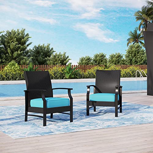 Sophia & William Patio Wicker Dining Chairs Set of 2, Rattan Cushioned Armrest Sofa Chairs with Thick Cushion, 2 Piece Rattan Single Sofa Chair for Patio,Deck,Porch,Yard