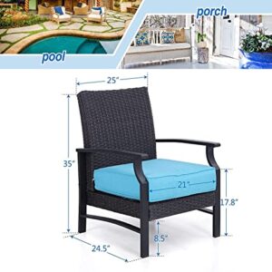 Sophia & William Patio Wicker Dining Chairs Set of 2, Rattan Cushioned Armrest Sofa Chairs with Thick Cushion, 2 Piece Rattan Single Sofa Chair for Patio,Deck,Porch,Yard