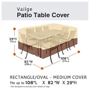 Vailge Waterproof Patio Furniture Set Cover, Lawn Patio Furniture Cover with Padded Handles, Patio/Outdoor Table Cover, Patio/Outdoor Dining Rectangular Table Chairs Cover Medium