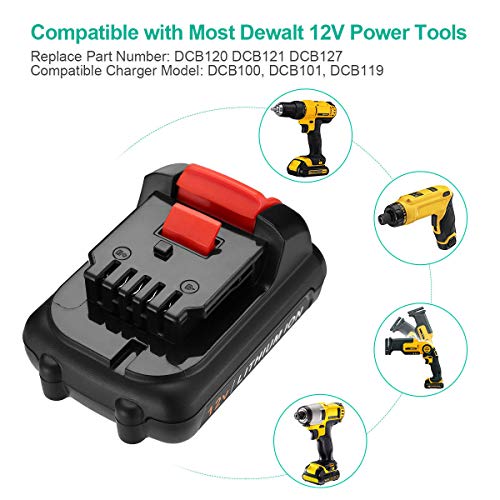 FirstPower 12V 4.0Ah DCB120 Battery Replacement - Compatible with Dewalt 12V Lithium Ion Max Power Tools DCB120 DCB121 DCB127-2Packs