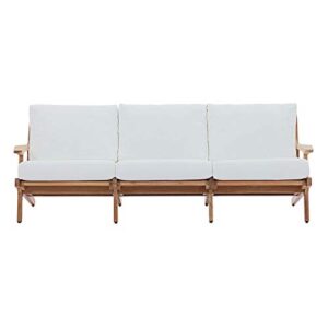 Modway EEI-2934-NAT-WHI Saratoga Premium Grade A Teak Wood Outdoor Patio Sofa with Cushions in Natural White