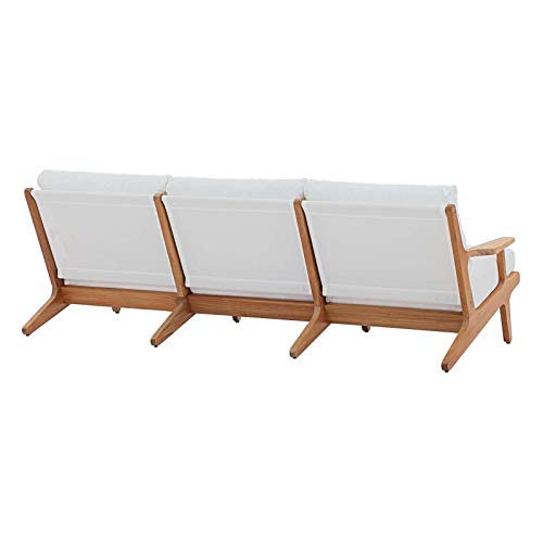 Modway EEI-2934-NAT-WHI Saratoga Premium Grade A Teak Wood Outdoor Patio Sofa with Cushions in Natural White